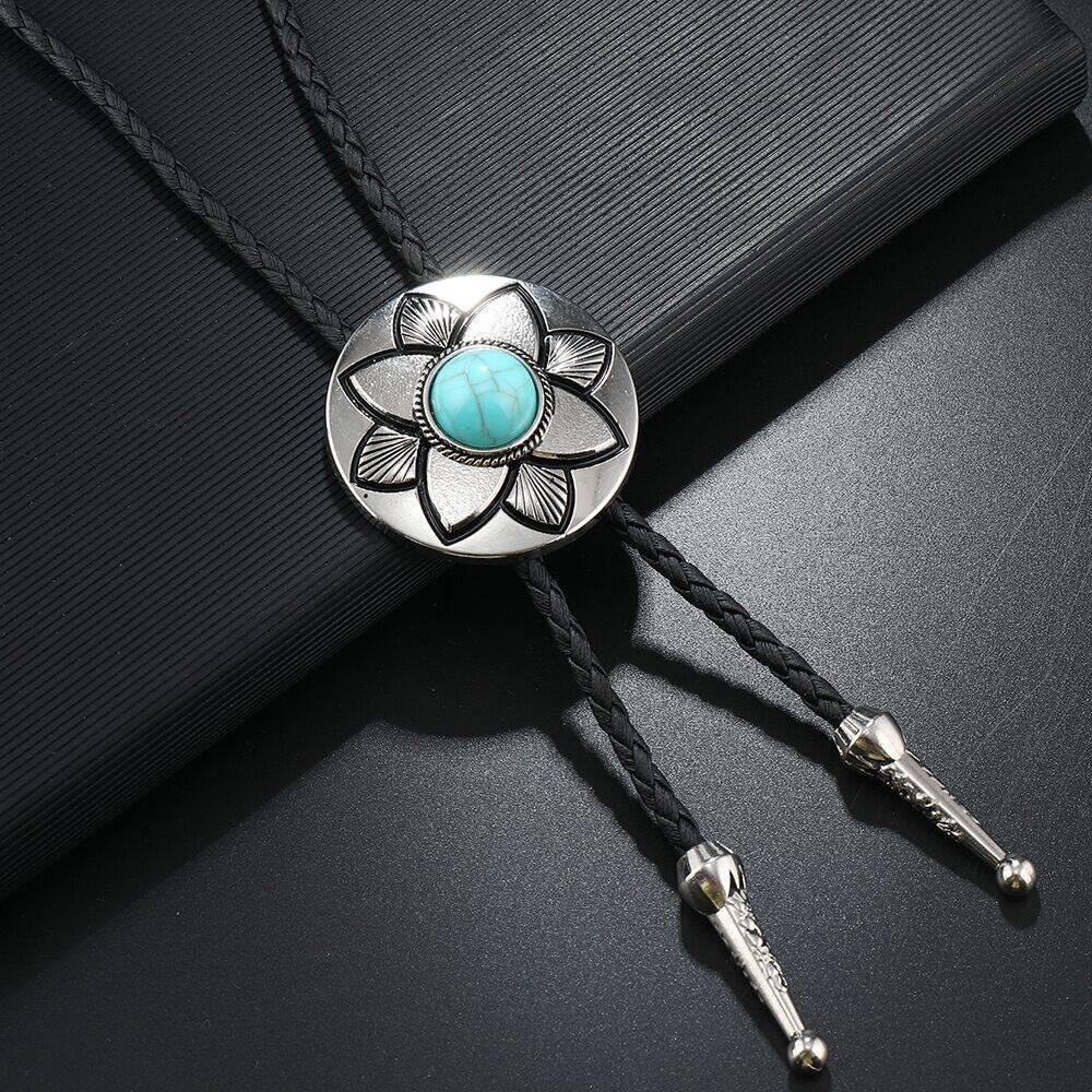 Adjustable Western Cowboy Bolo Tie with Alloy Pendant and Leather Necklace
