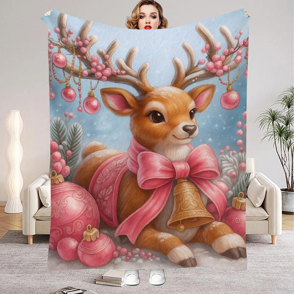 1pc Soft Christmas Tree Print Plush Blanket Blue Xmas Theme Snowflake All Season Use Washable Throw Blanket for Girls Daughter