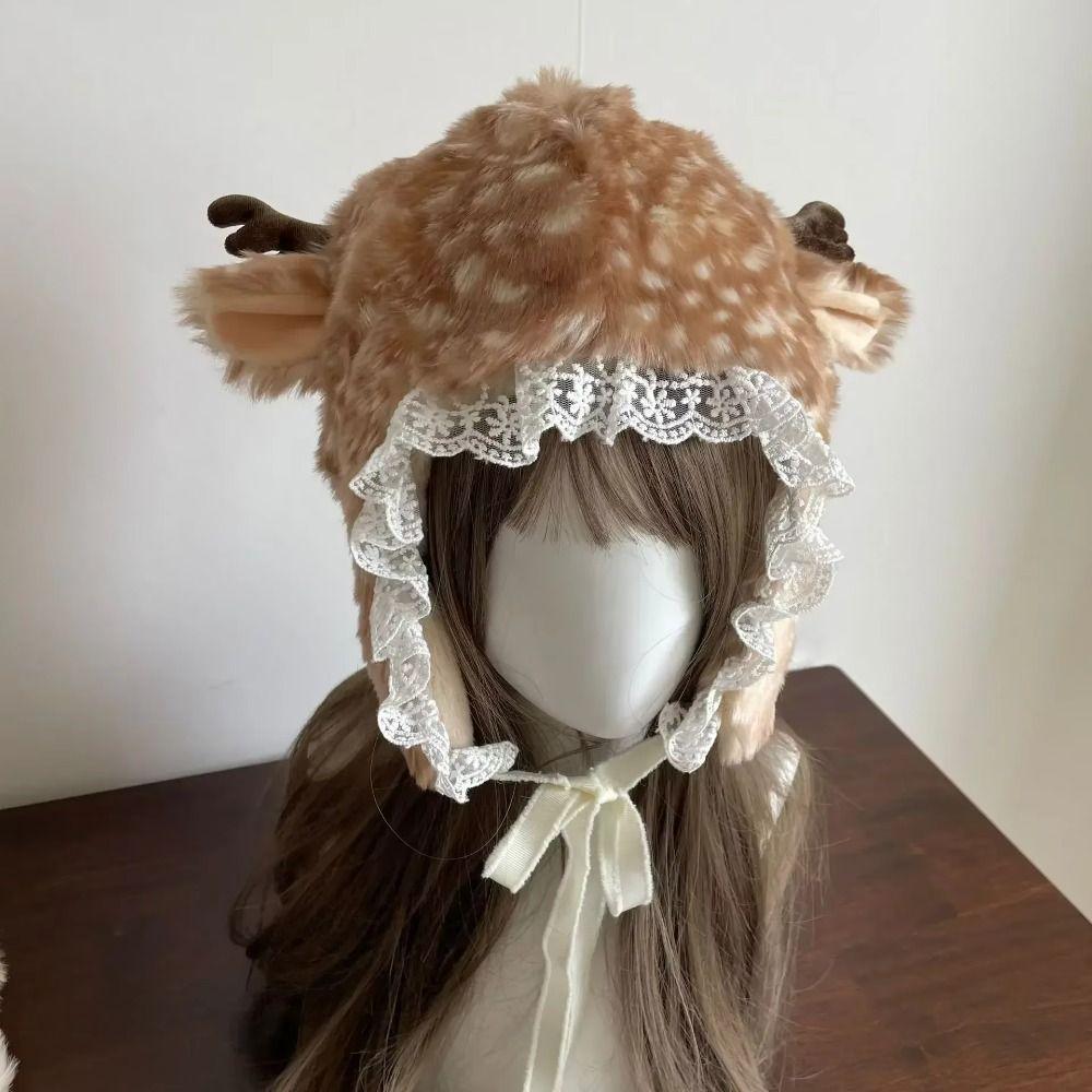 Faux Fur Plush Lace Winter Hat Leg Warmers Ear Protection New Reindeer Furry Boots Socks Cover