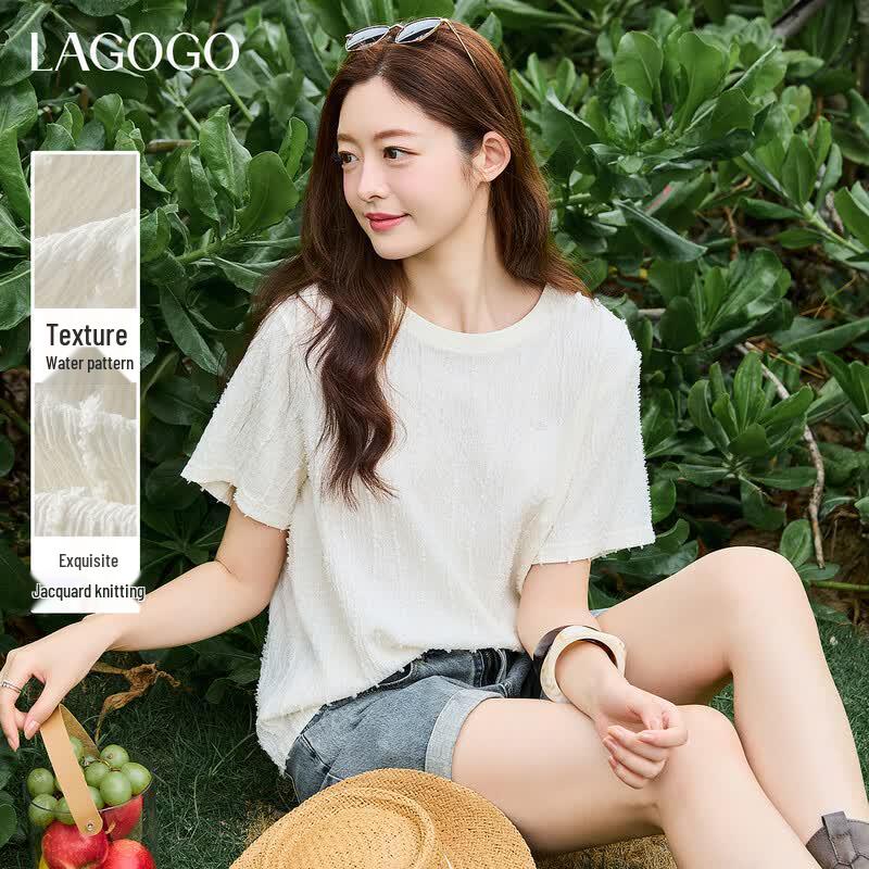LAGOGO Women s Versatile Ribbed T-Shirt L