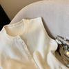Sweater Vest Coats Women Patchwork Lace Lower Hem Lace-up Knitwear Cardigan Pearl Buckle Loose Sleeveless Round Neck Waistcoats