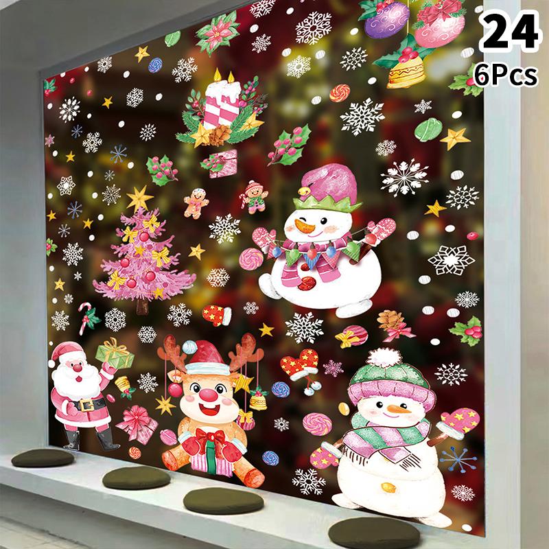 Removable Christmas Pvc Static Sticker Santa Window Stickers Beautify Snowflake Wall Decals New Year Party Glass Dress Up