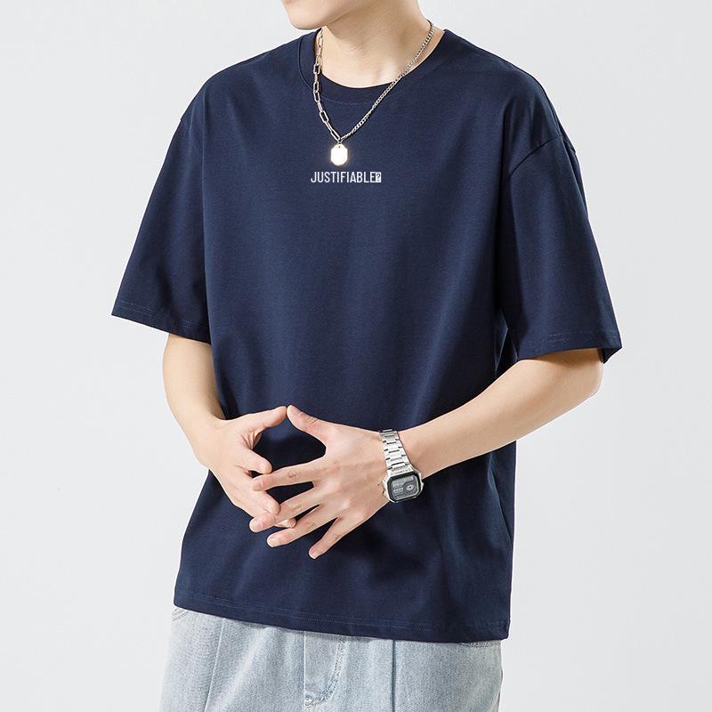 

Мужская модная свободная летняя футболка с буквенным принтом Kunhai Pengyun L темно-синий