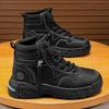 High-top Men's Shoes Autumn Casual Mountaineering Sports Non-slip Tooling Shoes Leather Surface Waterproof Thick Sole Heightening Yellow Martin Boots