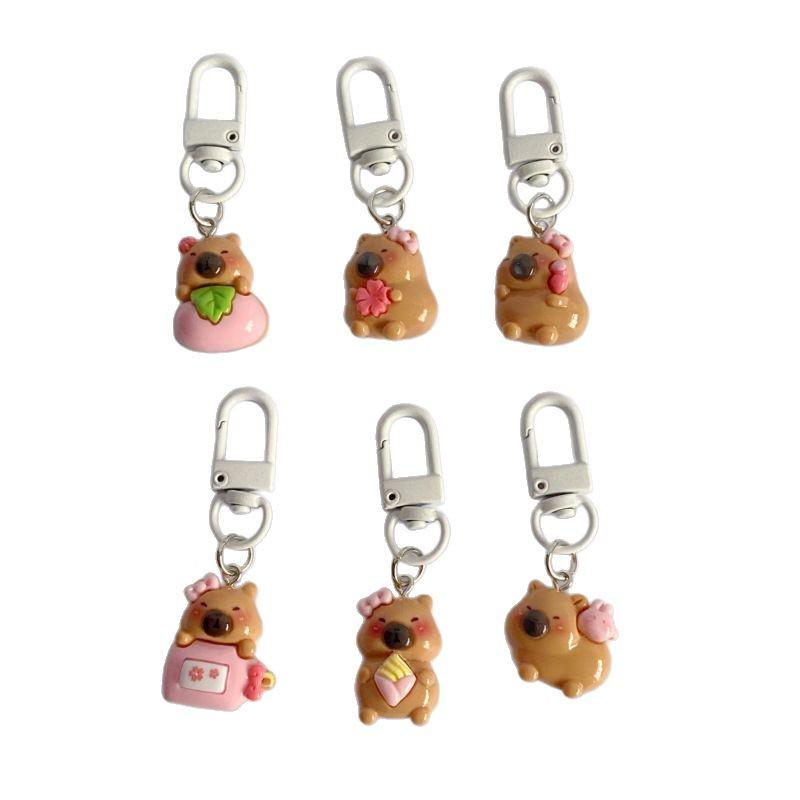 Capybara White Resin Cartoon Keychain - Small Pendant and Bag/Car Accessory