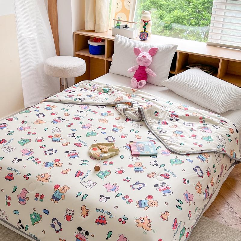 Cartoon Dinosaurs Penguins Summer Quilt Funny Animals Pattern Air-conditioning Cool Comforter Breathable Soft Thin Blanket