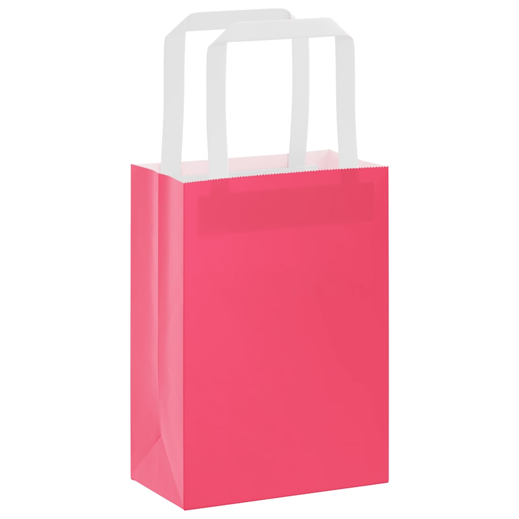 Paper Shopping Bags 250 Pcs with Handles Pink 15 X 8 X 21 Cm