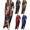 Turn-Down Collar Long Sleeve Women Dress with Pocket Geometry Pattern Single Breasted Shirt