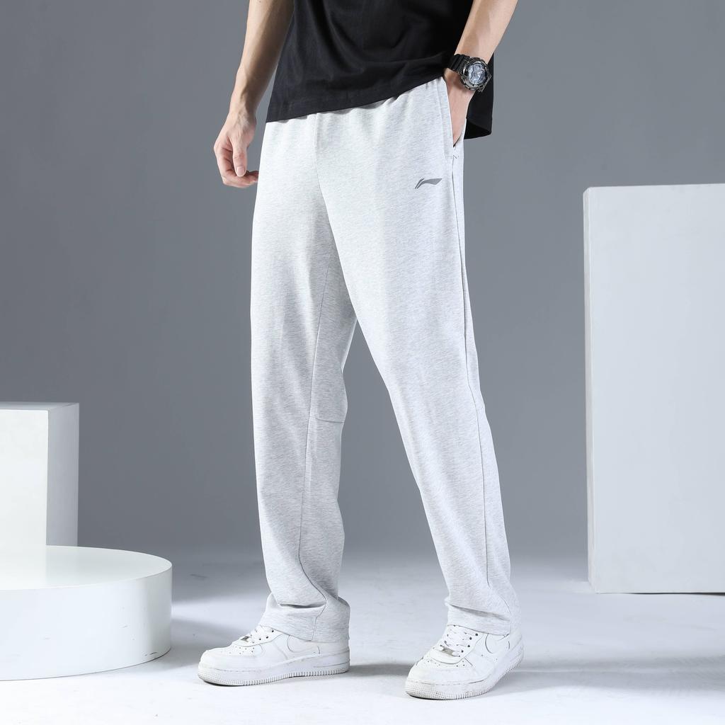 Li Ning Logo Print Casual Elastic Waist Mid Rise Knitted Sports Pants Men bottoms Light-Gray YKLT317-2