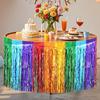 2 Pack Foil Table Skirts Fringe Table Banner Decorations, Rectangle Round Tables Curta Streamer Backdrop for Birthday Baby Shower Wedding Engagement