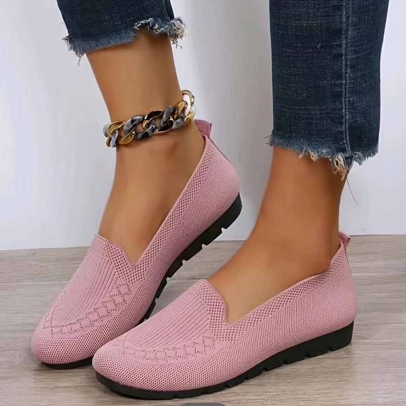 Women's Solid Color Knit Loafers Lightweight Anti Slip Flat Shoes Casual Wear