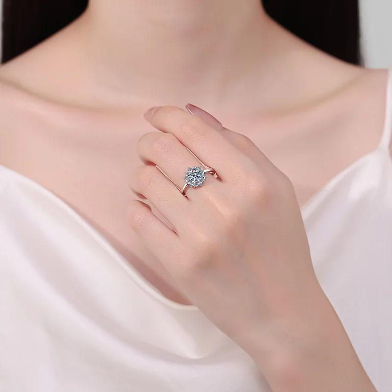 Engagement Platinum Pt950 1CT Moissanite Diamond Sunflower Six Claw Wedding Band WOMEN Birthday Gift Girl Valentine's Day Rings