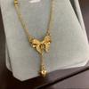 Zhou Family Retro Gold Necklace with Bow Tassel and Heart Clavicle Chain