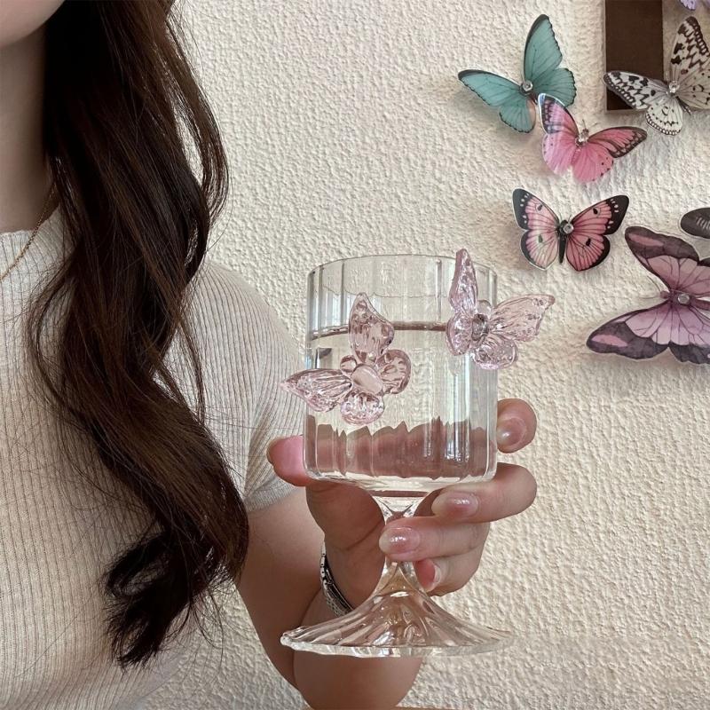 Premium 250Ml Pink Butterfly Engraved Highballs Glass Easy Cleaning Beverage Container Ideal For Gift And Decors