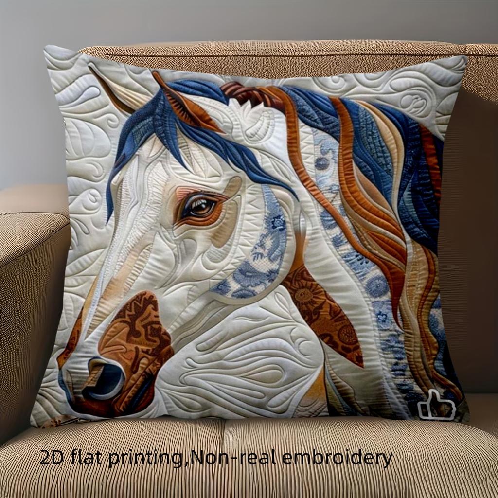 1 pillowcase 2D flat printing Horse Patterned Cushion 2D Flat Printed Polyester pillowcase sofa decorative cushion cover