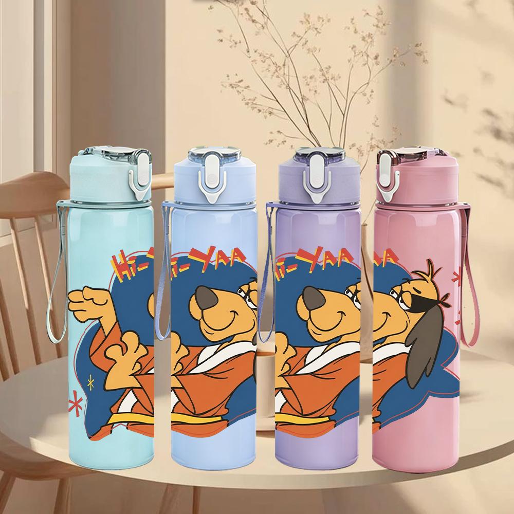 1PC Retro Bear Cartoon Character Print 750ml Portable Sports Water Bottle Leakproof Travel Gym Drink Cup
