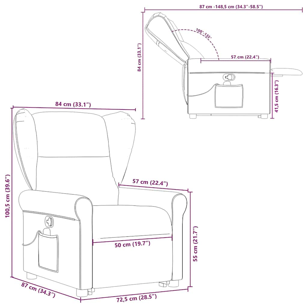 Massage Chair with Rising Function Dark Brown Fabric