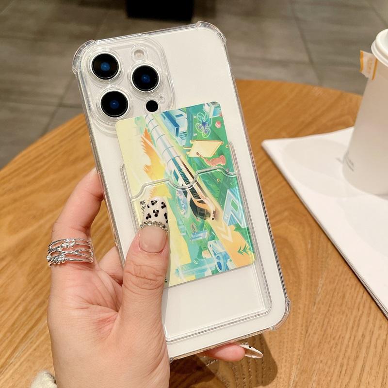 Transparent Card Slot Bag Holder Case For iPhone 17 16 15 14 13 12 11 Pro Max X XR 7 8 Plus Clear Wallet Shockproof Soft Cover