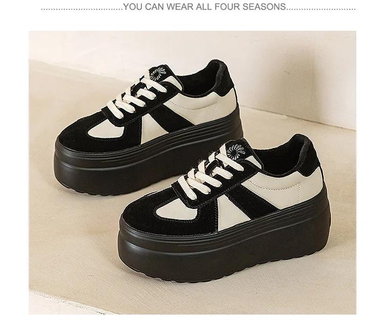 

Мода 8 см Натуральная кожа Вулканизированные лоферы Весна Осень Платформа Танкетка Вулканизированные Высокий Бренд Удобные Массивные Кроссовки Женская Обувь 33 чёрный