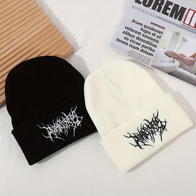 Men's Casual  Gothic Scar Embroidery Knitted Beanie Fashion Street Ski Cap For Women Men