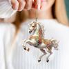 Yousheng White Horse Acrylic Car Charm Christmas-Themed Ornament Car Rearview Mirror Decor Keychain Backpack Accessory