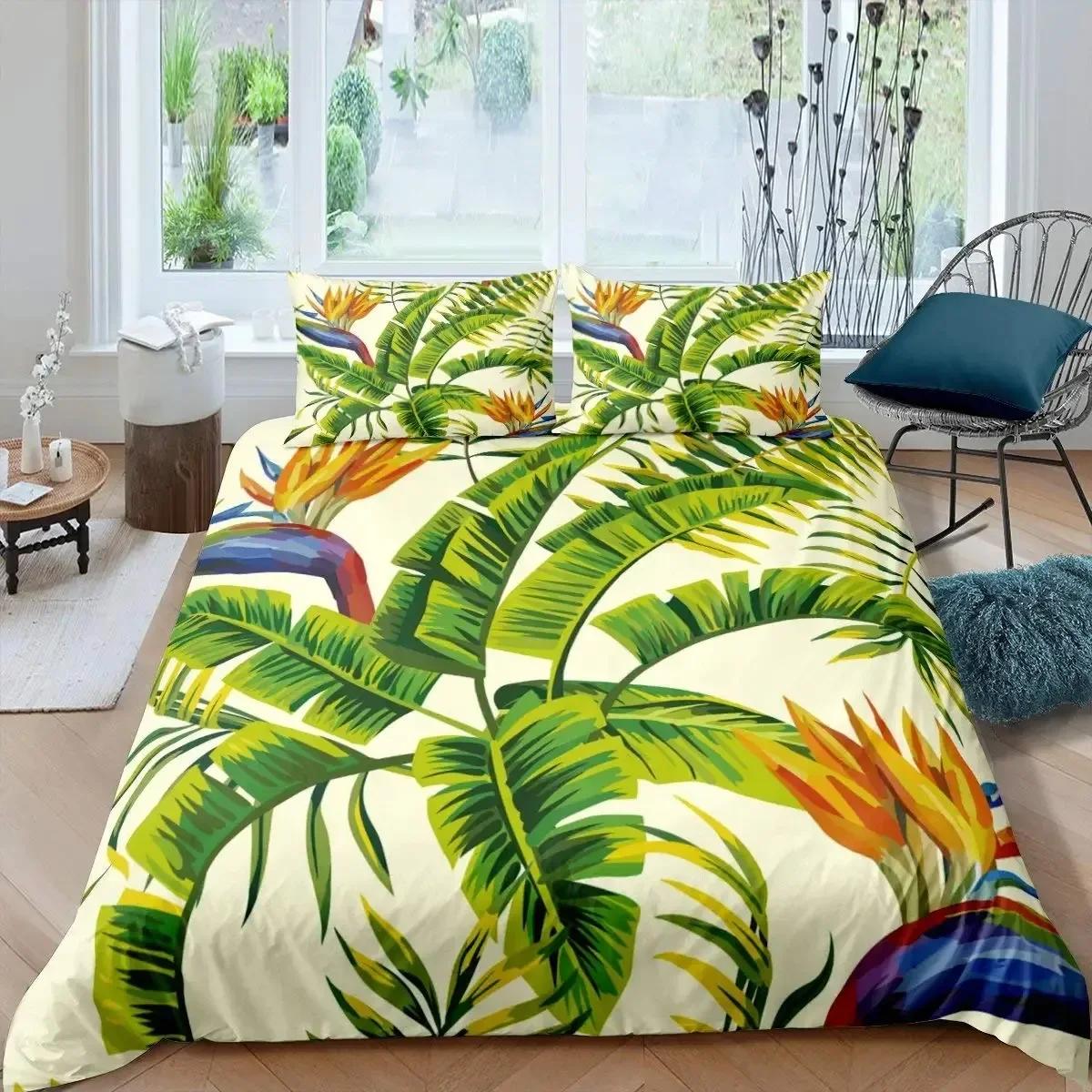 

Palm Leaves Monstera Banana Leaves Comfortable Duvet Quilt Cover Pillowcase Bedding Set Children Bedroom Decoration Home Textile 70x133cm