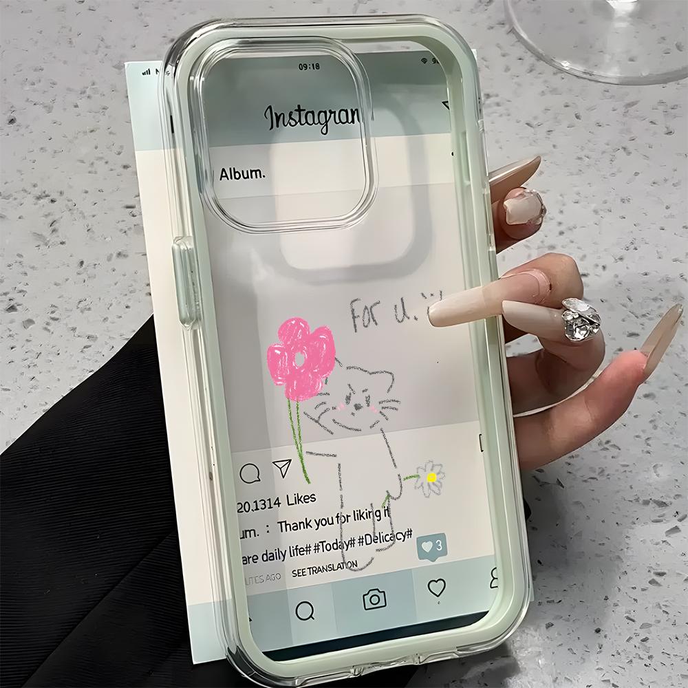 Cute Cat Flower Clear Phone Case For iPhone 11 12 13 14 15 16 17 Pro Max 17 Air Plus 2 In 1 Candy Color Silicone Soft Cover