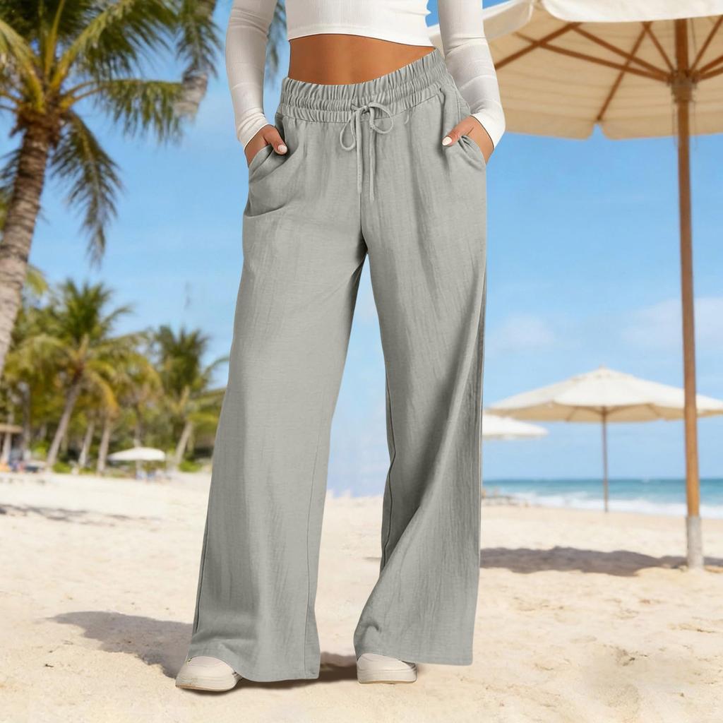 Weite Leinenhosen Damen Sommer Locker Strandhosen Für Damen Urlaub Leichte Gerade Hosen Mit Taschen