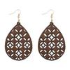 RSAMD Wood Hollow Teardrop Wooden Statement Earring for Women Fashion Jewelry-Burgundy