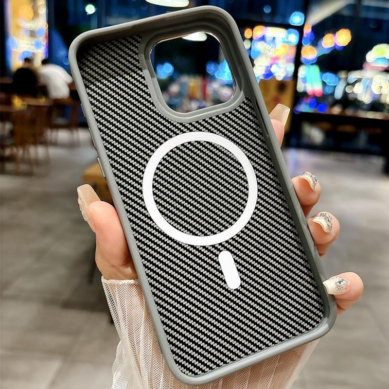 Applicable To Iphone16promax Carbon Fiber Magnetic Suction 16 Mobile Phone Case Apple 16pro Hard Case 15 Cross-border 14/13