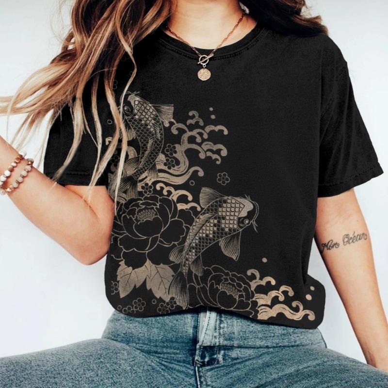 Women's T-Shirts Short Sleeve Tops Summer Clothing Fish Graphic Shirts Women Streetwear O-Neck Pullovers 6XL Tee
