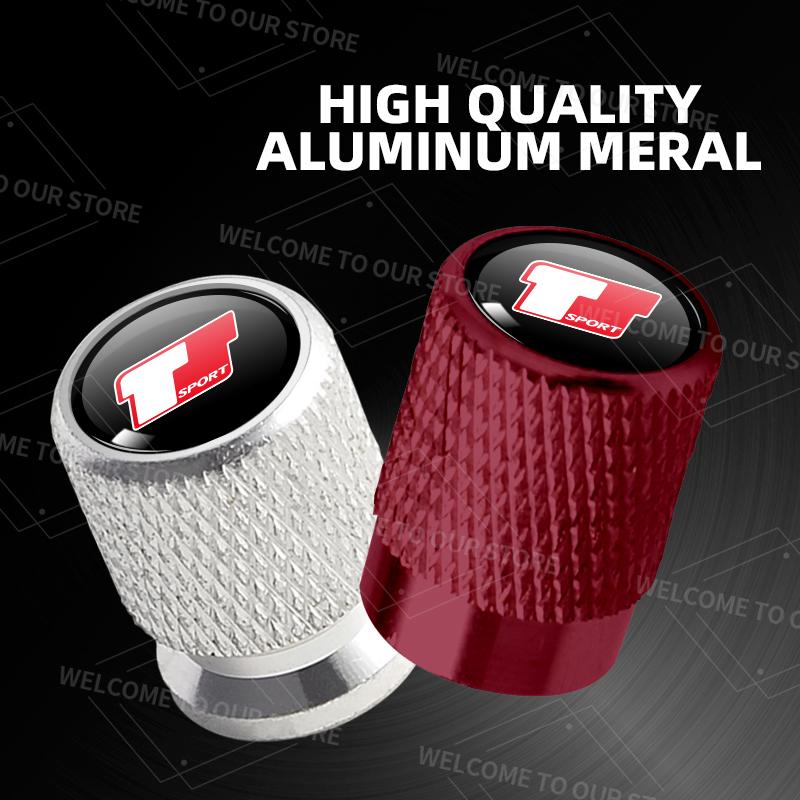 4pcs/1set For Toyota T Sport Logo Hilux Yaris Prius Supra Auris Verso Car Valve ML53 Caps Wheel Tires Air Tyre Stem Protective Cover