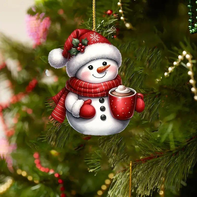 Adorable Acrylic Christmas Tree Snowman Ornament For Festive Car Interior Decor