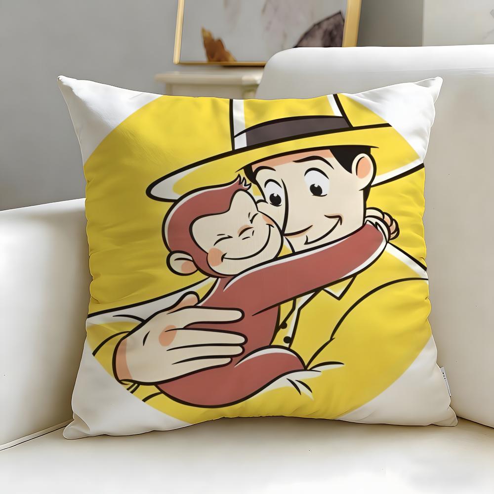classic cartoon Curious George Cushion Cover Soft  EasyWash Pillow Case  Versatile for Couch Bed Travel and Office