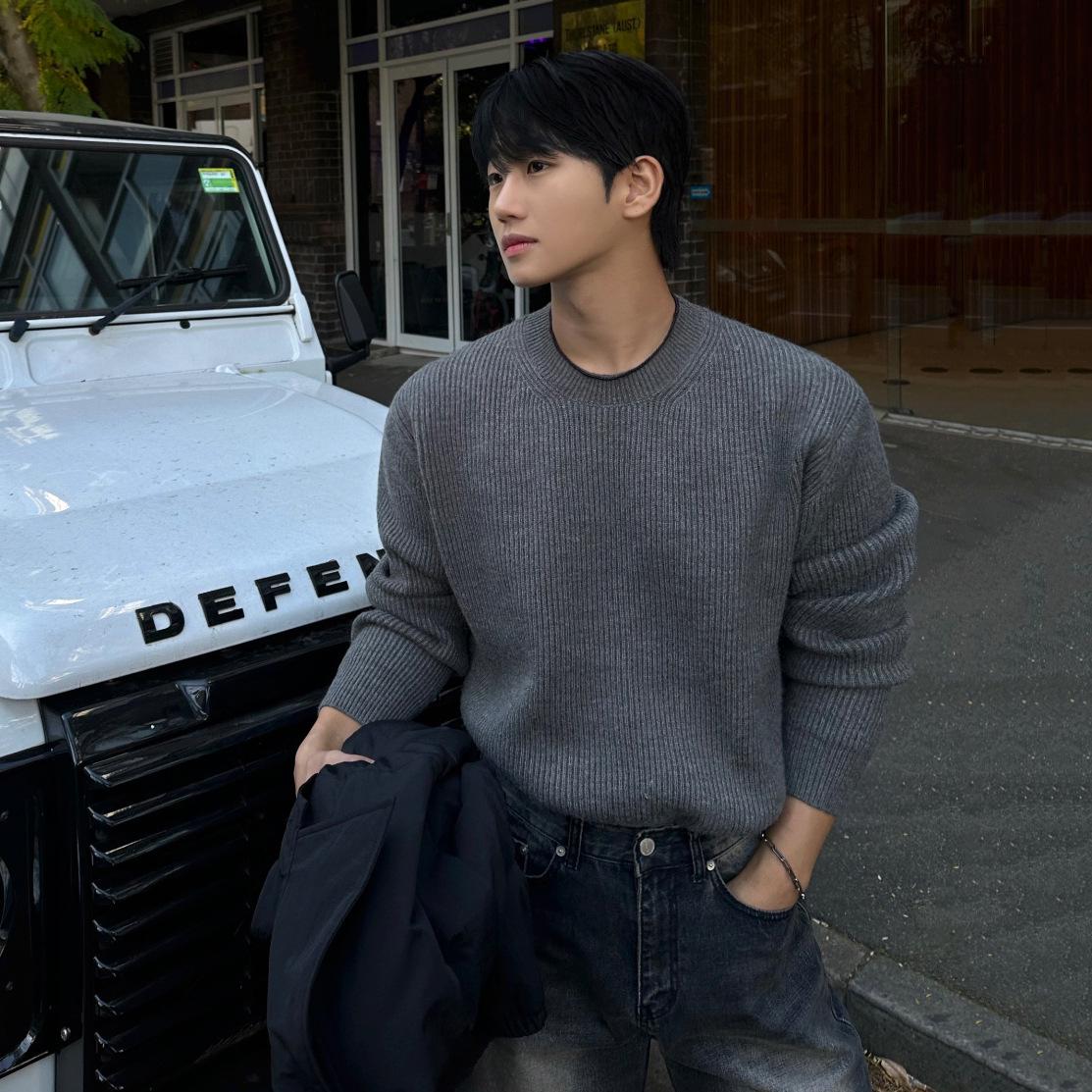 BJ Men s Lightly Mature Solid Color Knit Pullover Sweater - Winter Warm, Loose Fit, Korean Style Commute Outfit XL