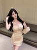 Sexy Nightclub Mesh Pleated Camisole Dress – Slimming Low-Cut, Hip-Hugging Short Skirt