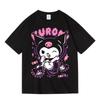 Kawaii Fashion Kuromi Print Tshirt Black White Character Print Cotton Crew Neck Short Sleeve Unisex Women Breathable Cotton