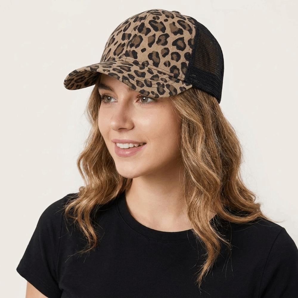 Adjustable Visor Hat Breathable Mesh Peaked Hat Fashion Leopard Print Baseball Cap Sports