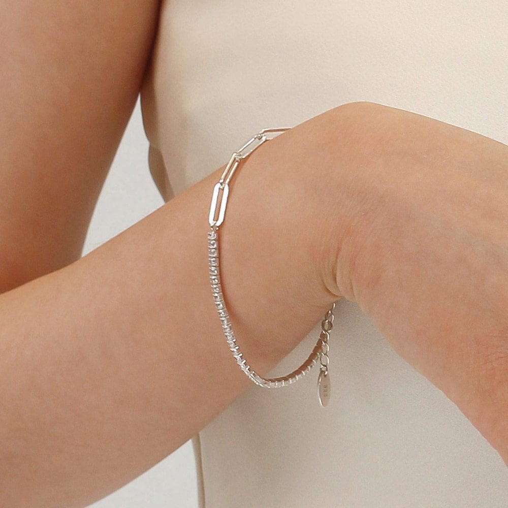 [Tandy] Tandy Silver 925 Women's Clip Chain Tennis Bracelet Tdb502