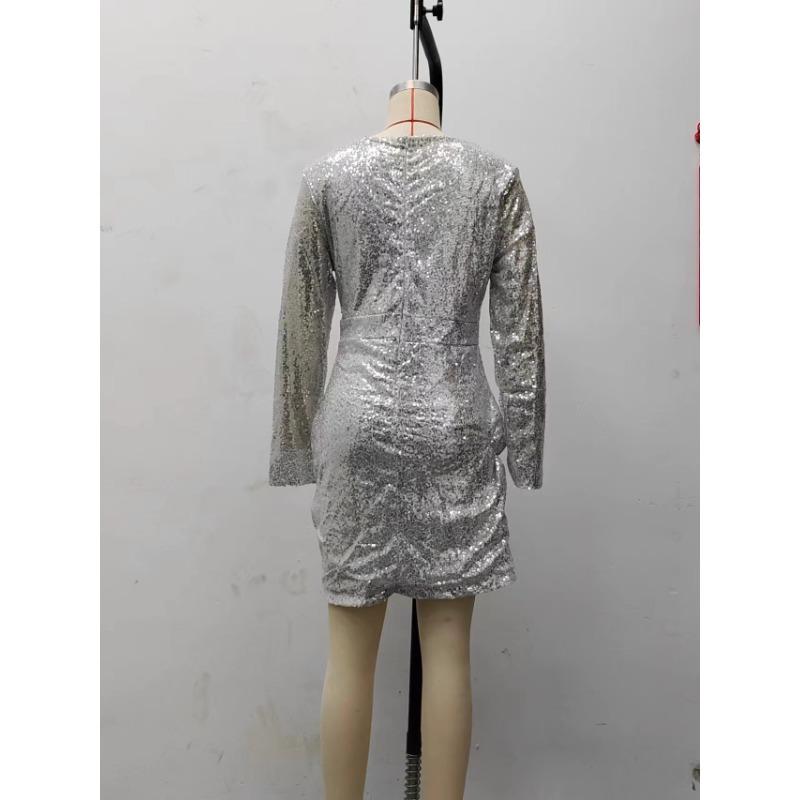 Ladies Summer Sexy Deep V Long Sleeve Slim Dresses