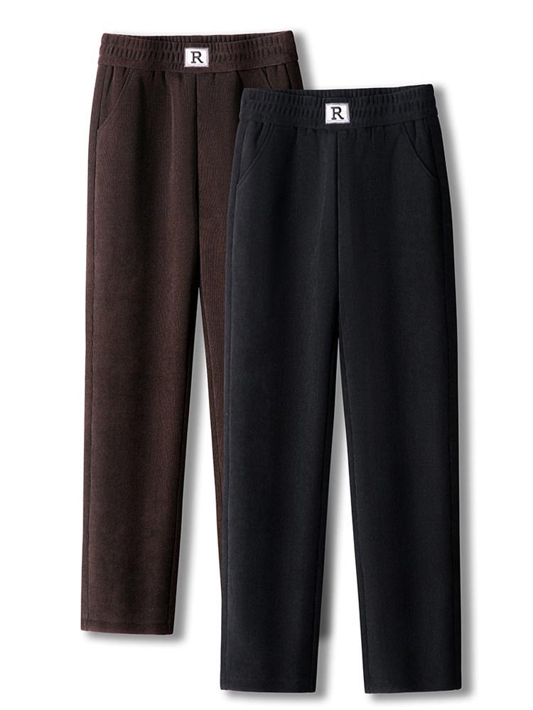Mom's Fleece-Lined Cotton Pants, Thickened Straight-Leg, Warm Autumn/Winter Trousers for Middle-Aged/Elderly Women.