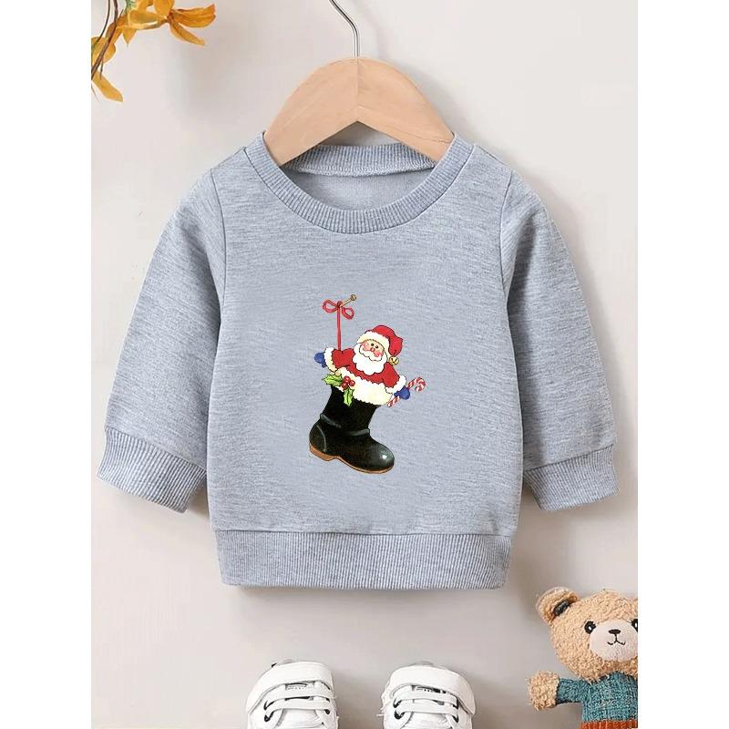 Kids Sweatshirt Christmas-Themed Print Boots Pattern, Easy And Comfortable Sweat shirt in Spring And Autumn, Lightweight with a Round Neck