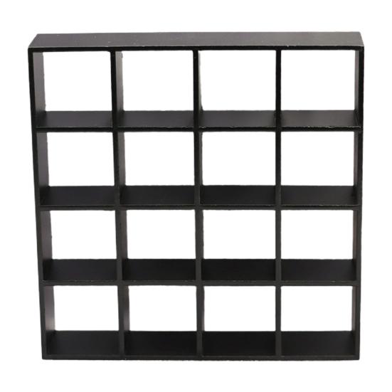 

Полка для хранения кукольного домика Хорошее качество изготовления Удобное ощущение в руке Масштаб 1/12 Кукольный домик 16-секционная полка-витрина для хранения для украшений чёрный
