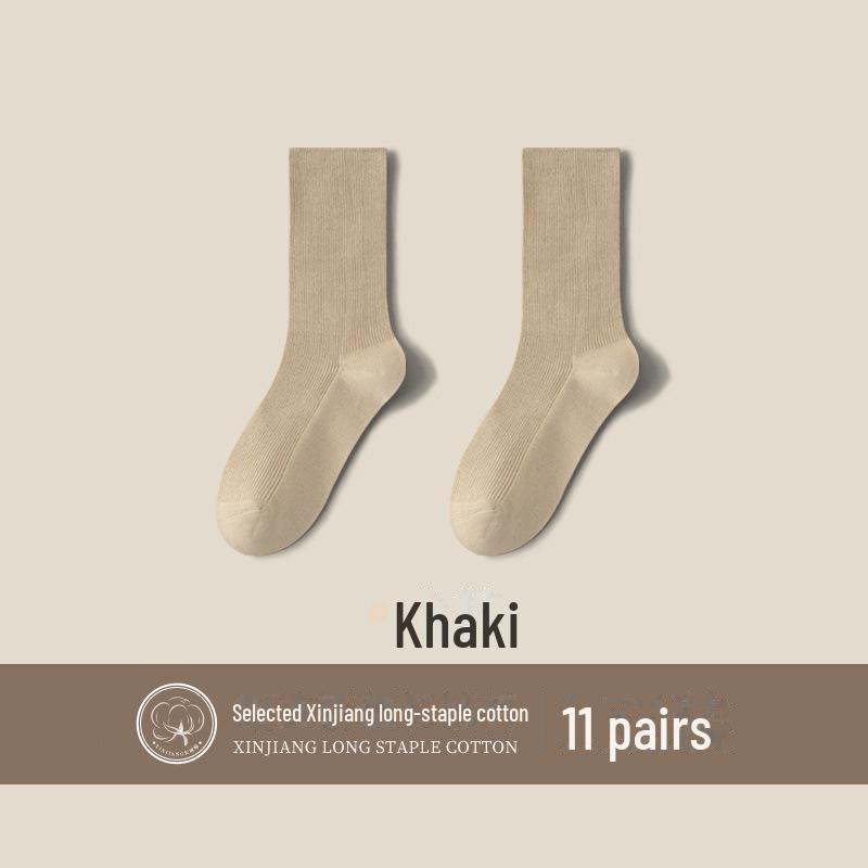 "Women's Medium-Length Cotton Socks: Boneless, Solid Color, Perfect for Spring and Autumn. Casual, Slim Fit, Ideal with Small Leather Shoes."