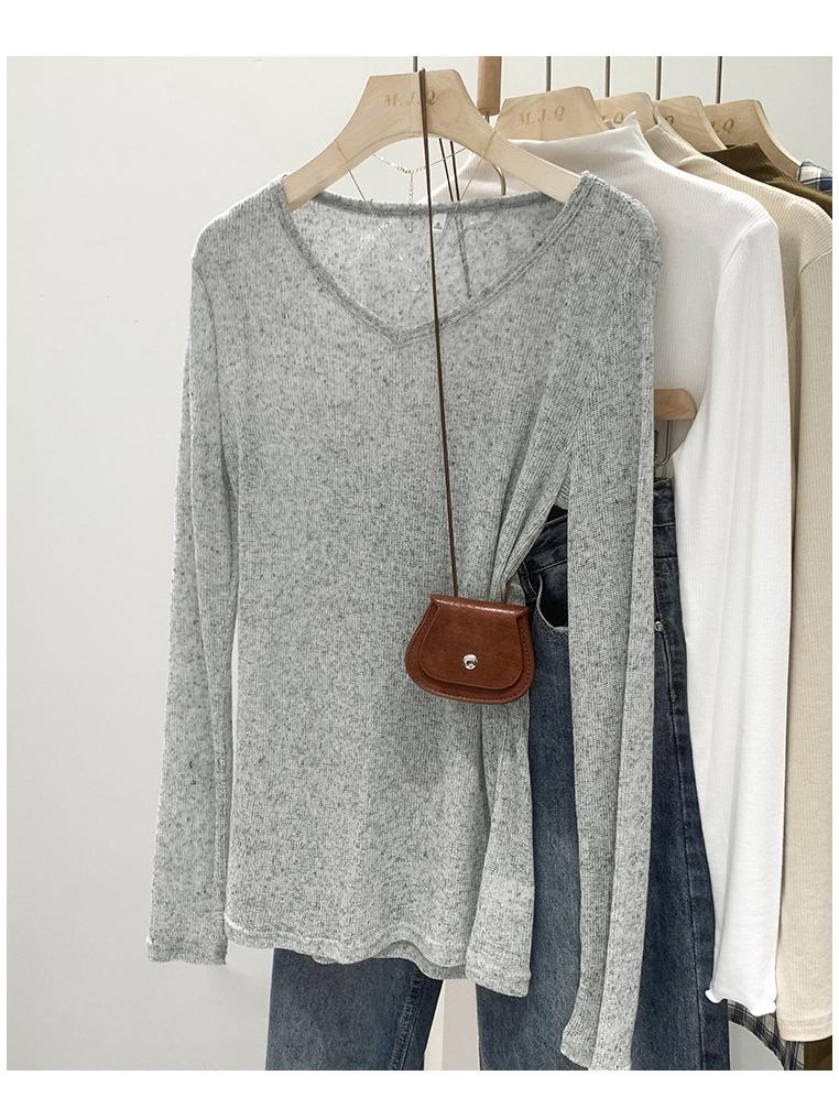 Szykowany kardigan z dekoltem w serek, z prześwitującego materiału chroniącego przed słońcem - Słodka i pikantna koszulka z długim rękawem dla kobiet, na wiosnę i jesień