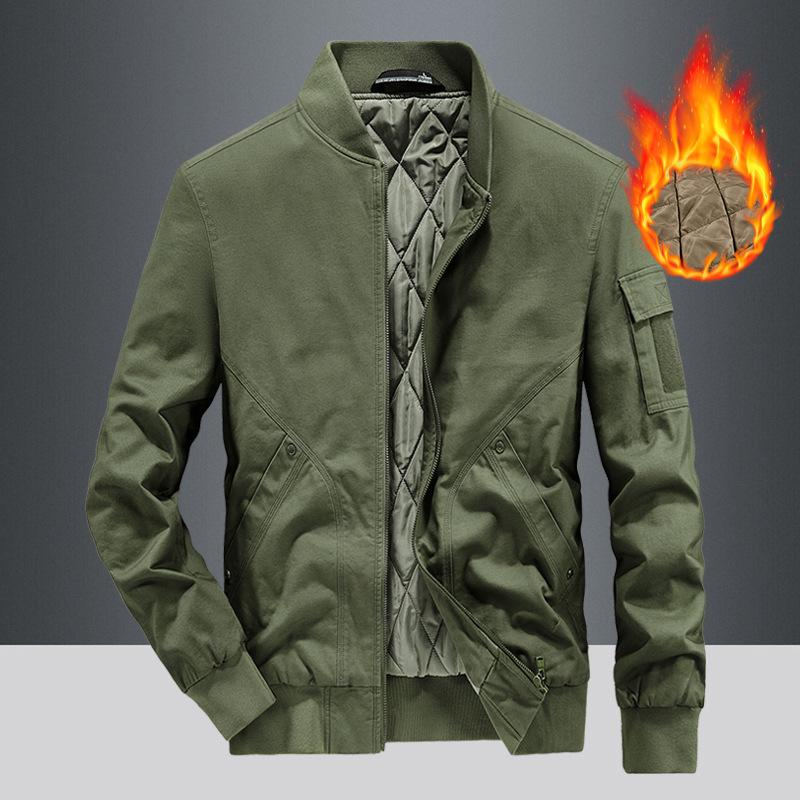 Fleece Bomber Jacket Men's Spring and Autumn Cotton Washed Loose Tooling Casual Jacket