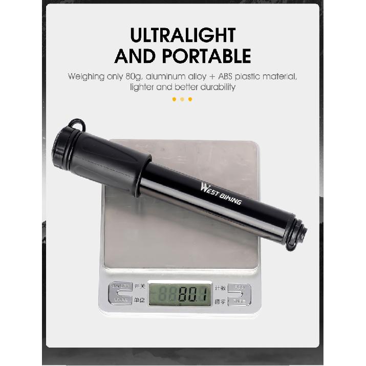 WEST BIKING Mini Bike Pump 100PSI Schrader Presta Valve MTB Road Cycling Pump Aluminum Alloy Bicycle Hand Air Pump Tire Inflator Mass Air Flow 3