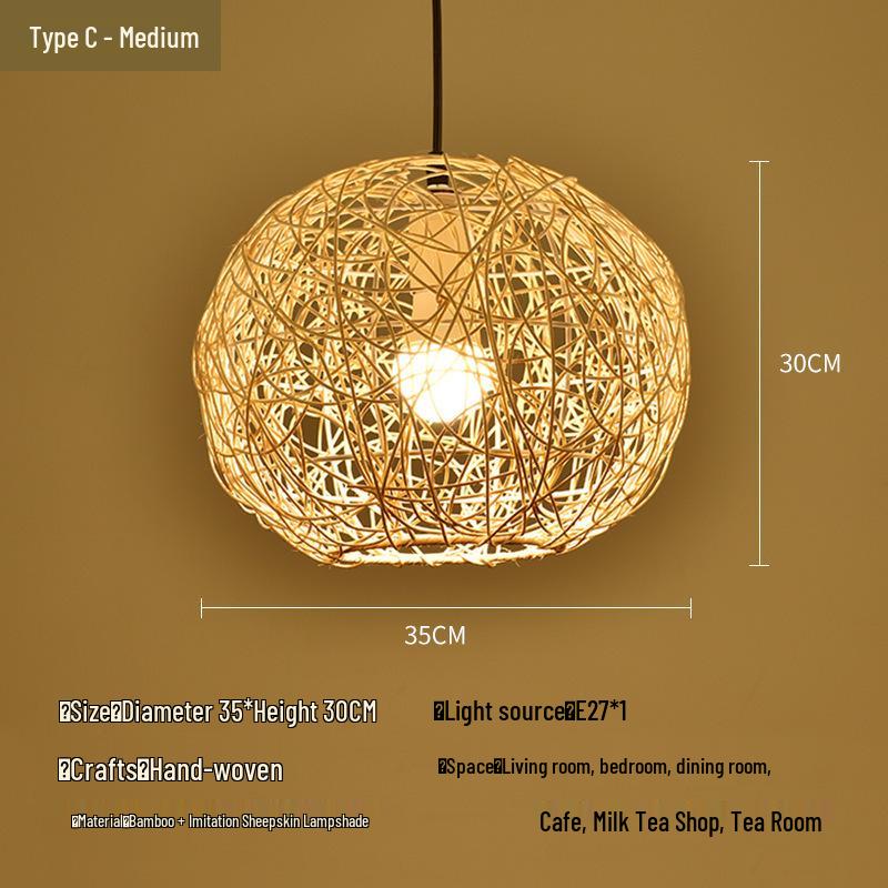 Zen Bamboo Pendant Lamp: Rattan Woven Japanese Tea Room Light
