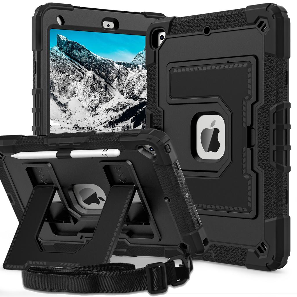For iPad 10.2 (2021)/(2019)/(2020) Case with Kickstand Strap Anti Drop PC + Silicone Tablet Cover