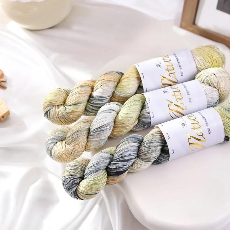 100g/Roll Thin Gradient Color Tencel Sequins Hand-Dyed Lace Yarn for Summer Hand Knitting Crochet Thread for Shawl Scarf 300M
